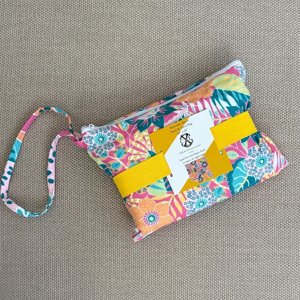 Christian Lacroix Reversible Beach Towel Travel Bag Floral Sand-Free Compact NEW